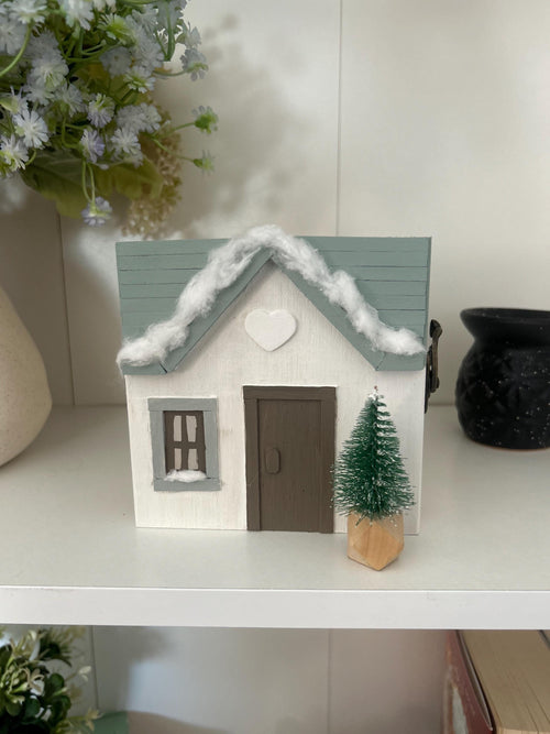 Cajita de madera decorativa | Caja de recuerdos 12 x 12 cm | Regalo bebé – decoración habitación infantil – estilo invernal