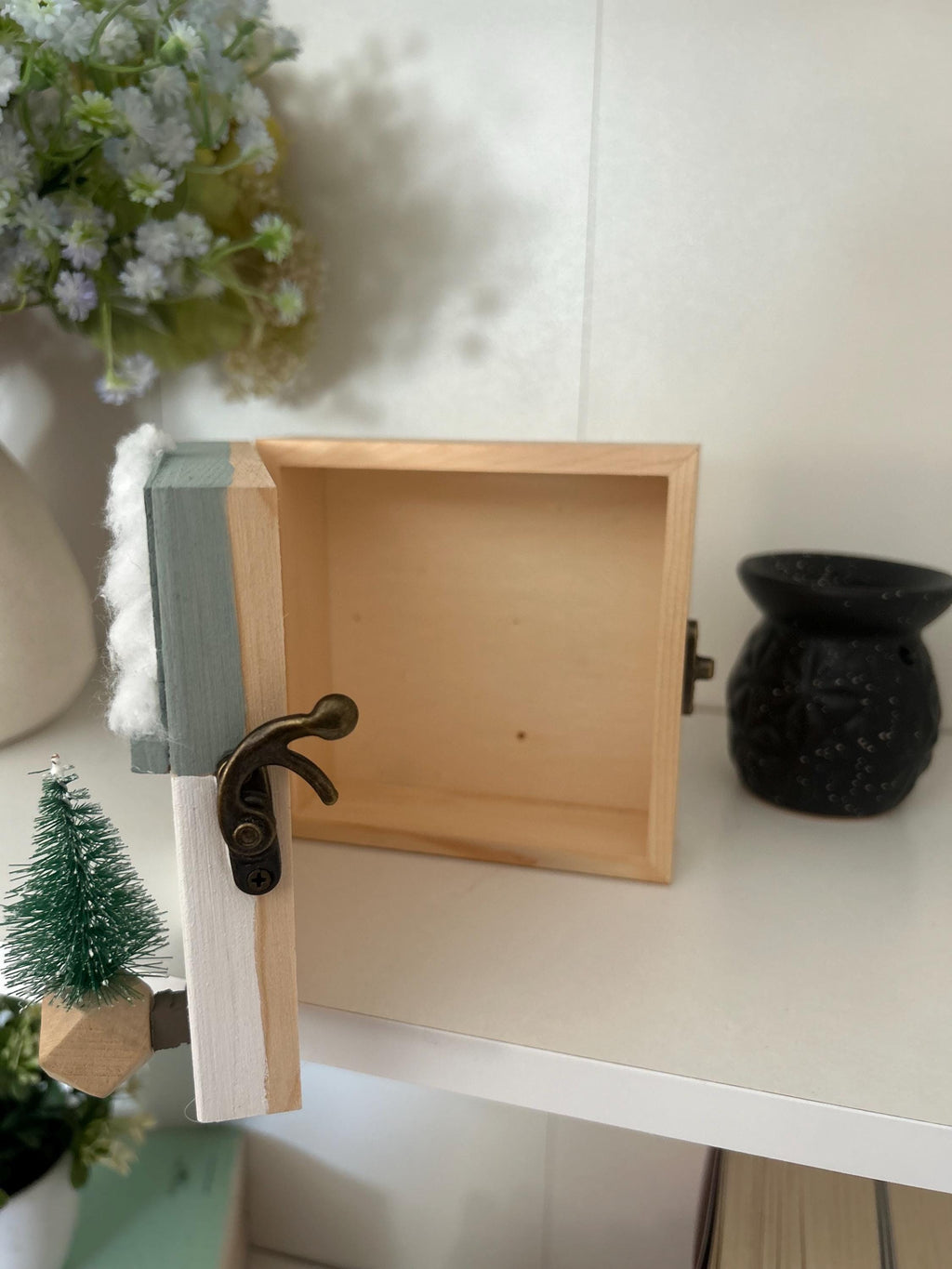 Cajita de madera decorativa | Caja de recuerdos 12 x 12 cm | Regalo bebé – decoración habitación infantil – estilo invernal